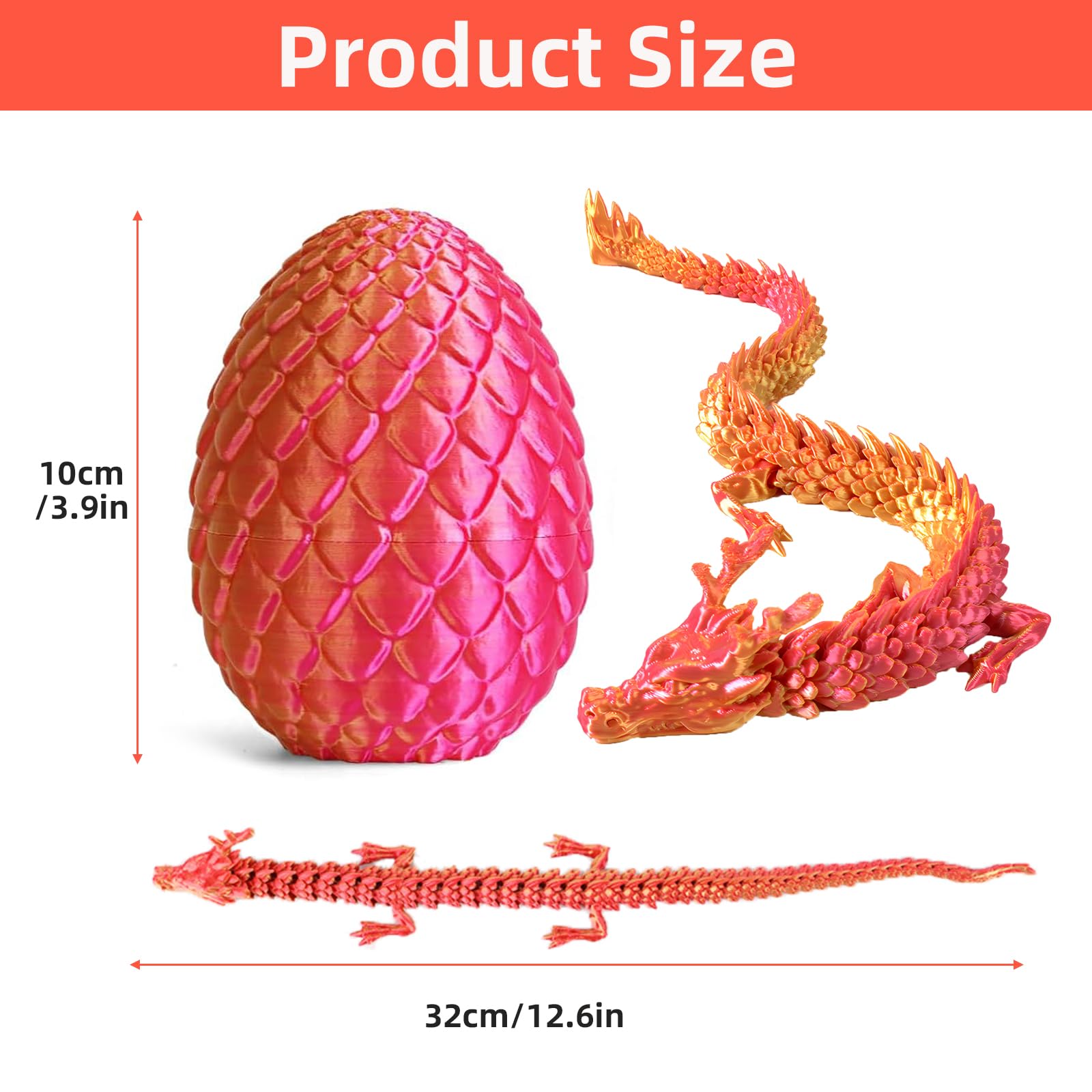 3D Printed Dragon in Egg - Flexible Articulated Crystal Dragon Fidget for Home and Office Executive Desks Décor - Image 2
