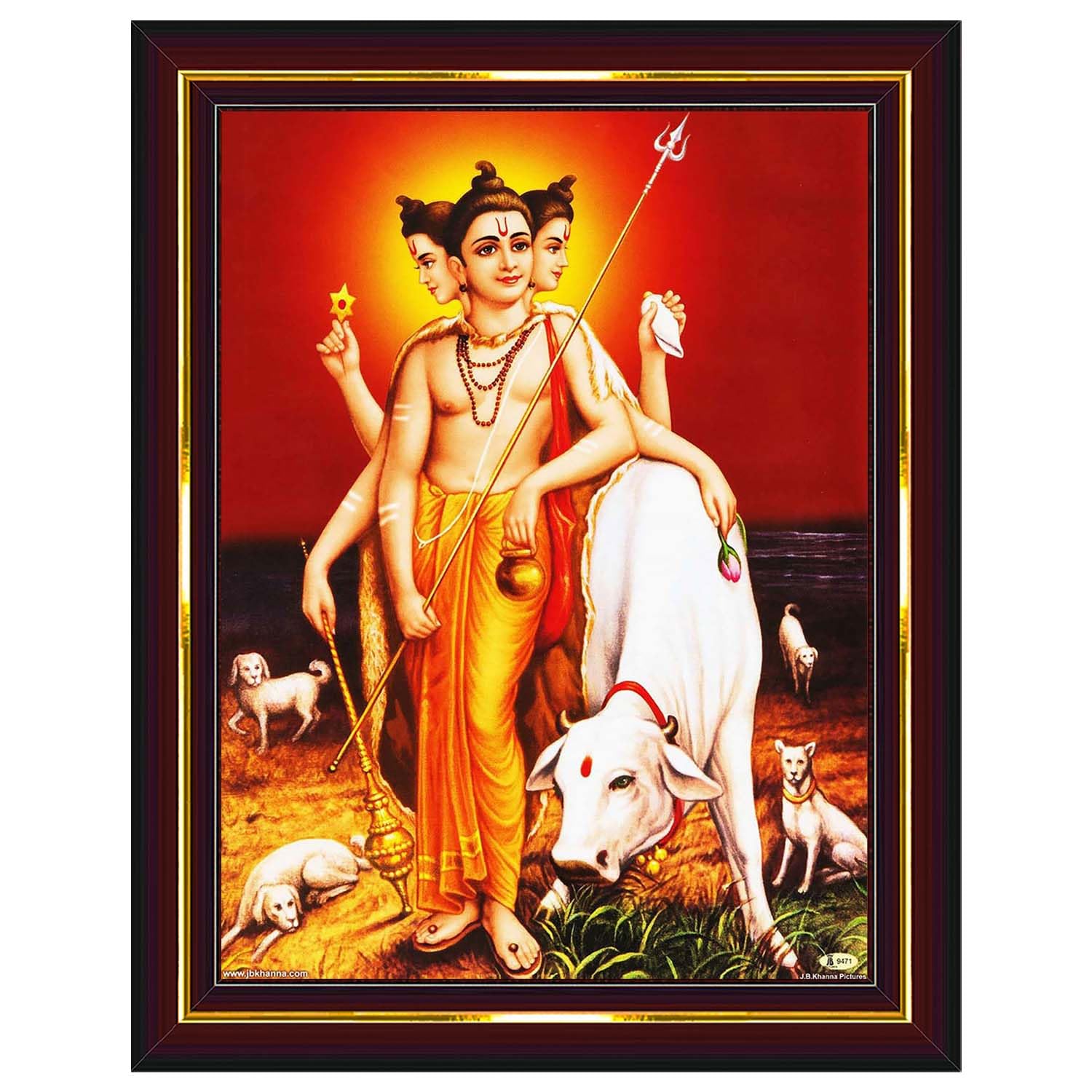 Lord Dattatreya Swamy Gurudatta Dattaguru Wall Painting Framed Home Decor (Wood,Matte,Brown,Small Size,6 x 8 Inch) B842S-image-25