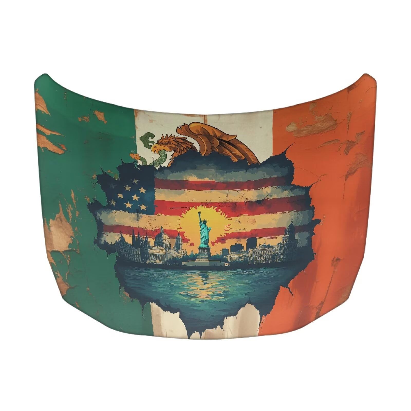 Mexican USA Flag Design Car Hood Cover Protector 59×39 inches Stretchable Auto Hood Wrap Blankets, Waterproof Automotive Accessories for SUV Sedans Trucks