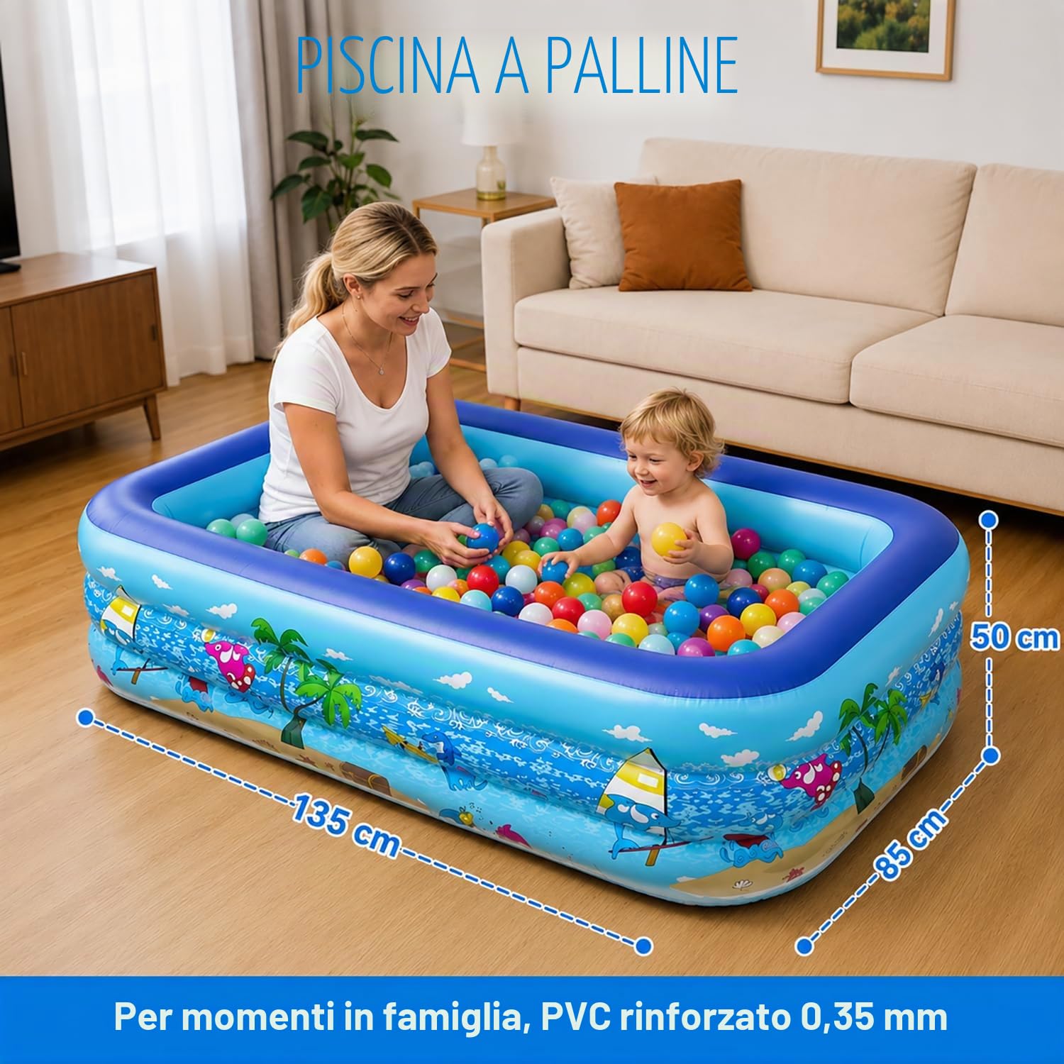 Piscina Gonfiabile 150 x 105 x 50 cm con Fondo Antiscivolo, Gioco Acquatico Versatile per Bambini e Animali Domestici
