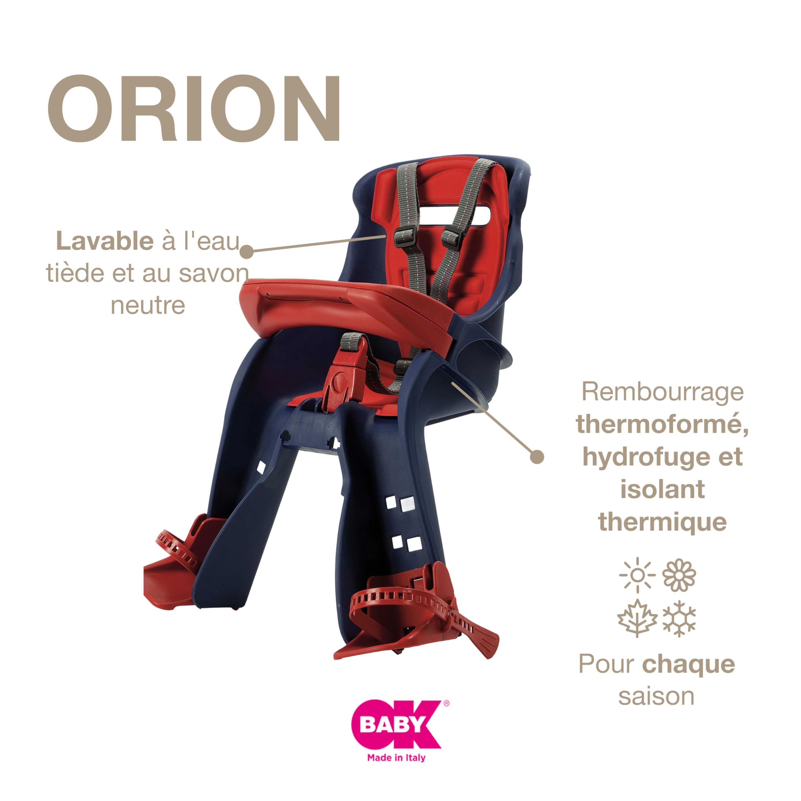 OKBABY Orion Siège enfant avant sécurité vélo 7/8 mois 15 kg bleu