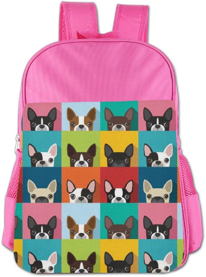 Gibberkids Child's Boston Terriers Bulldog Cartoon School Bags Bookbag Boys/Girls for 4-15 Years Old Pink