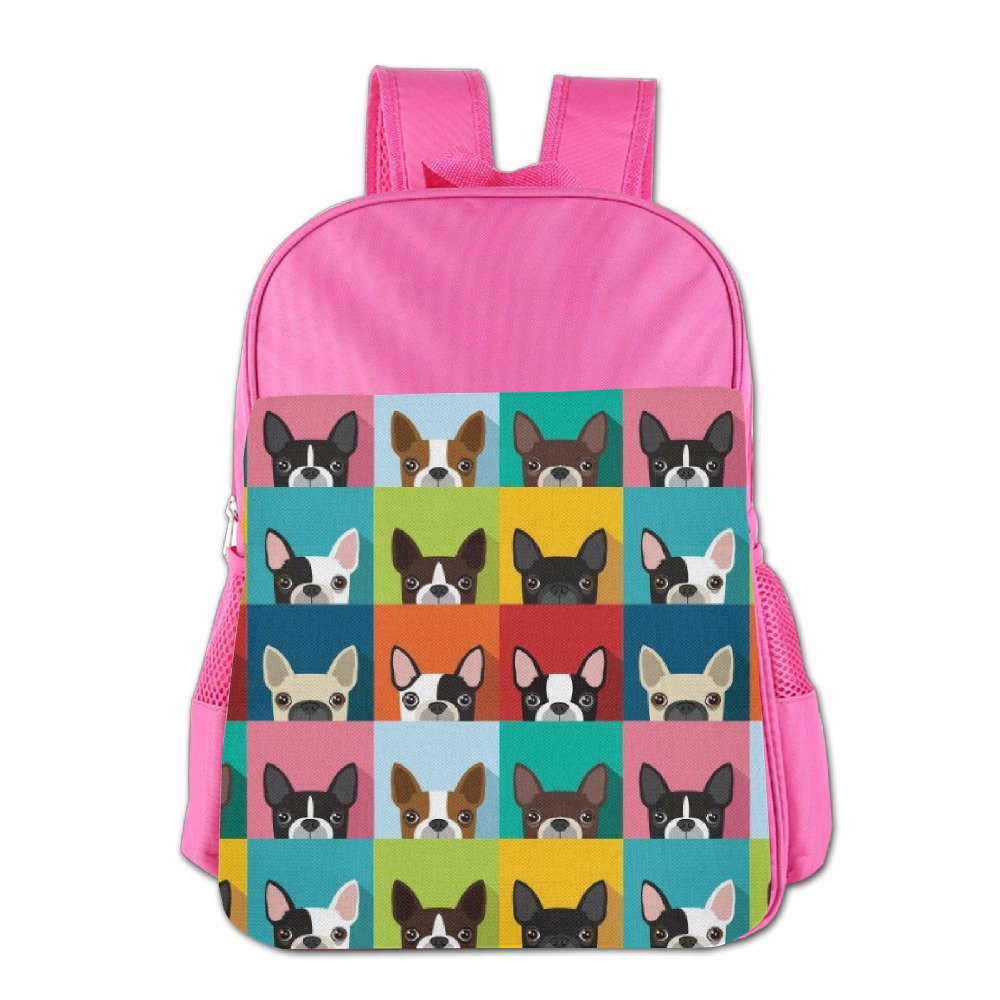 Gibberkids Child's Boston Terriers Bulldog Cartoon School Bags Bookbag Boys/Girls for 4-15 Years Old Pink