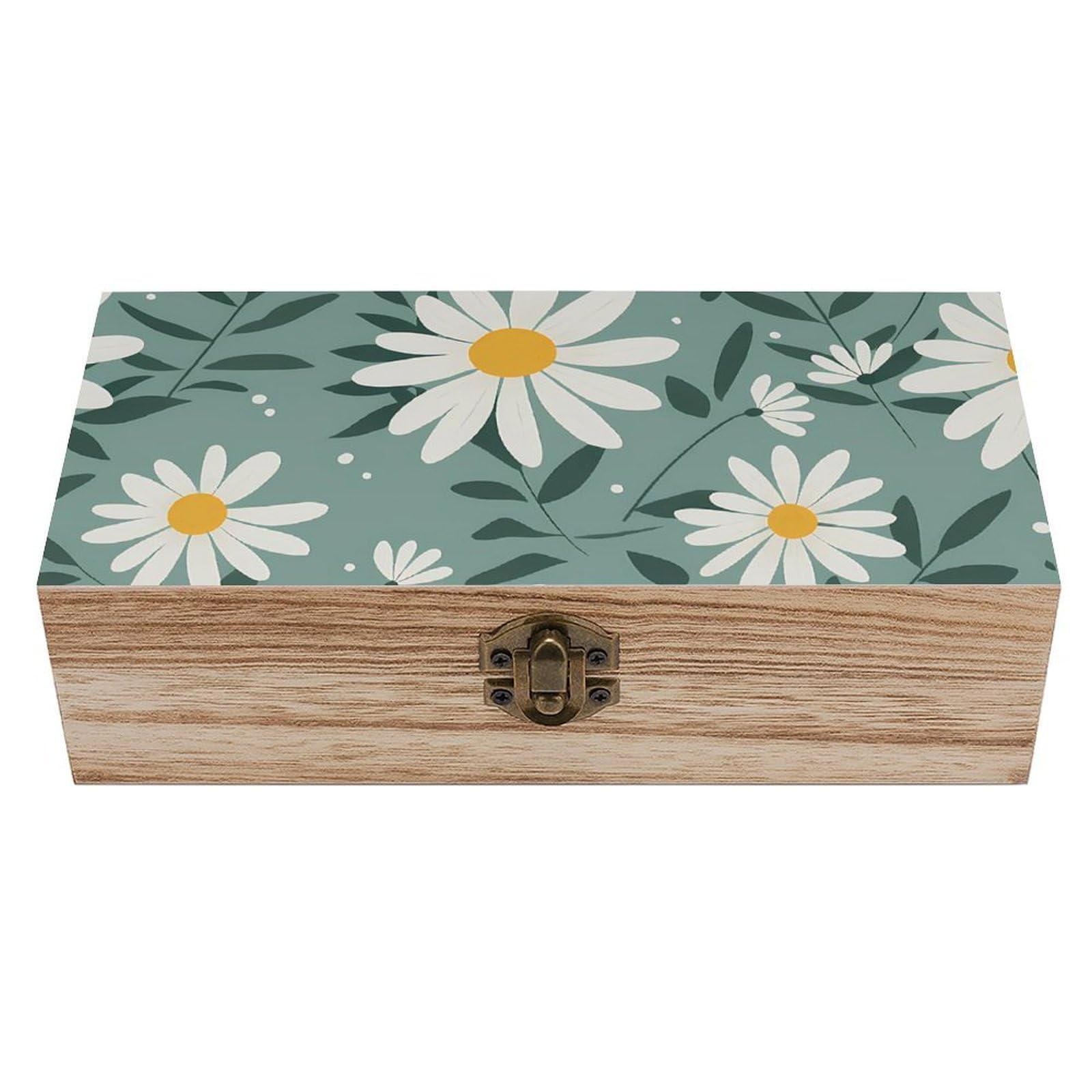 HLBSDM White Daisy Retro Wooden Storage Box Jewelry Art Gift Boxs Decorative Keepsake Boxes