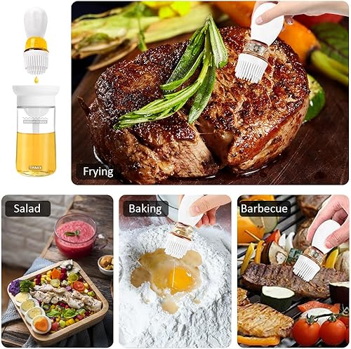 Miniatura 5 de TINMIX Dispensador de aceite con cepillo, paquete de 2 botellas dispensadoras de aceite de oliva de vidrio con cepillo de silicona para cocina,