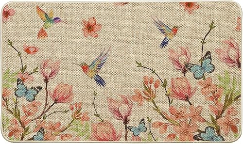 Artoid Mode Tapete de primavera con diseño de colibrí, mariposa, flores, primavera, decoración del hogar, de verano, de bajo perfil, tapete de