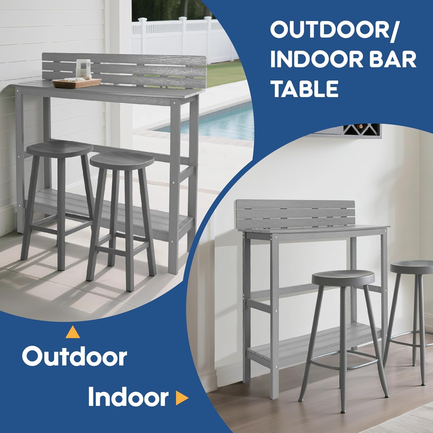 All Weather HIPS Outdoor Bar Table,47" Patio Bar Counter Height Table with Reversible Baffle,Square Patio Bar Table with Storage Shelf for Garden, Hot Tub, Yard, Balcony, Poolside