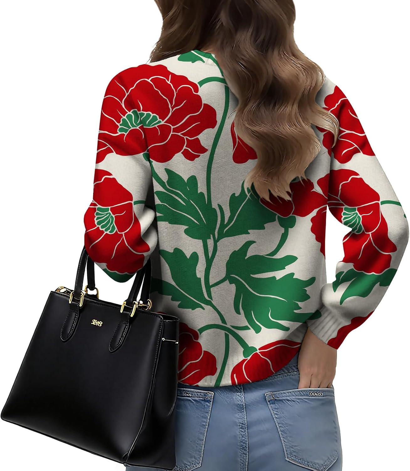 LIZALIG Women Top Pink Long Sleeve Flower Pattern Lightweight Soft Fashion Casual Floral Print for Fall Outfits - Image 2