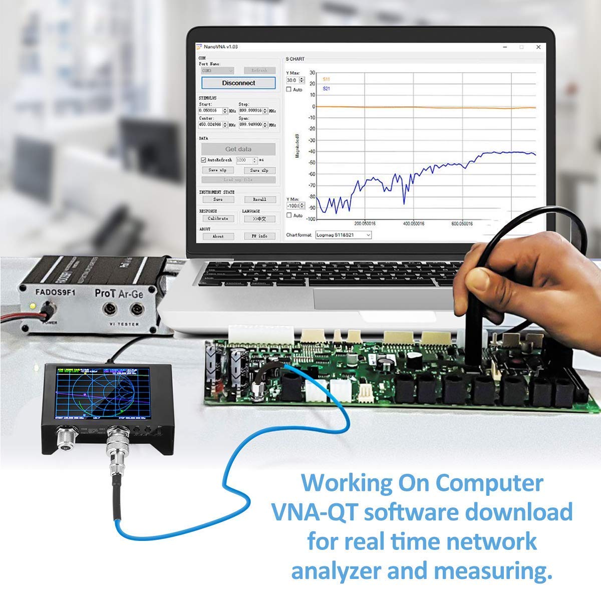 AURSINC Nanovna SAA-2N V2.2 Vector Network Analyzer 4inch Touchscreen 50KHz-3GHz HF VHF UHF Antenna analizzatore, con sacchetto di stoccaggio