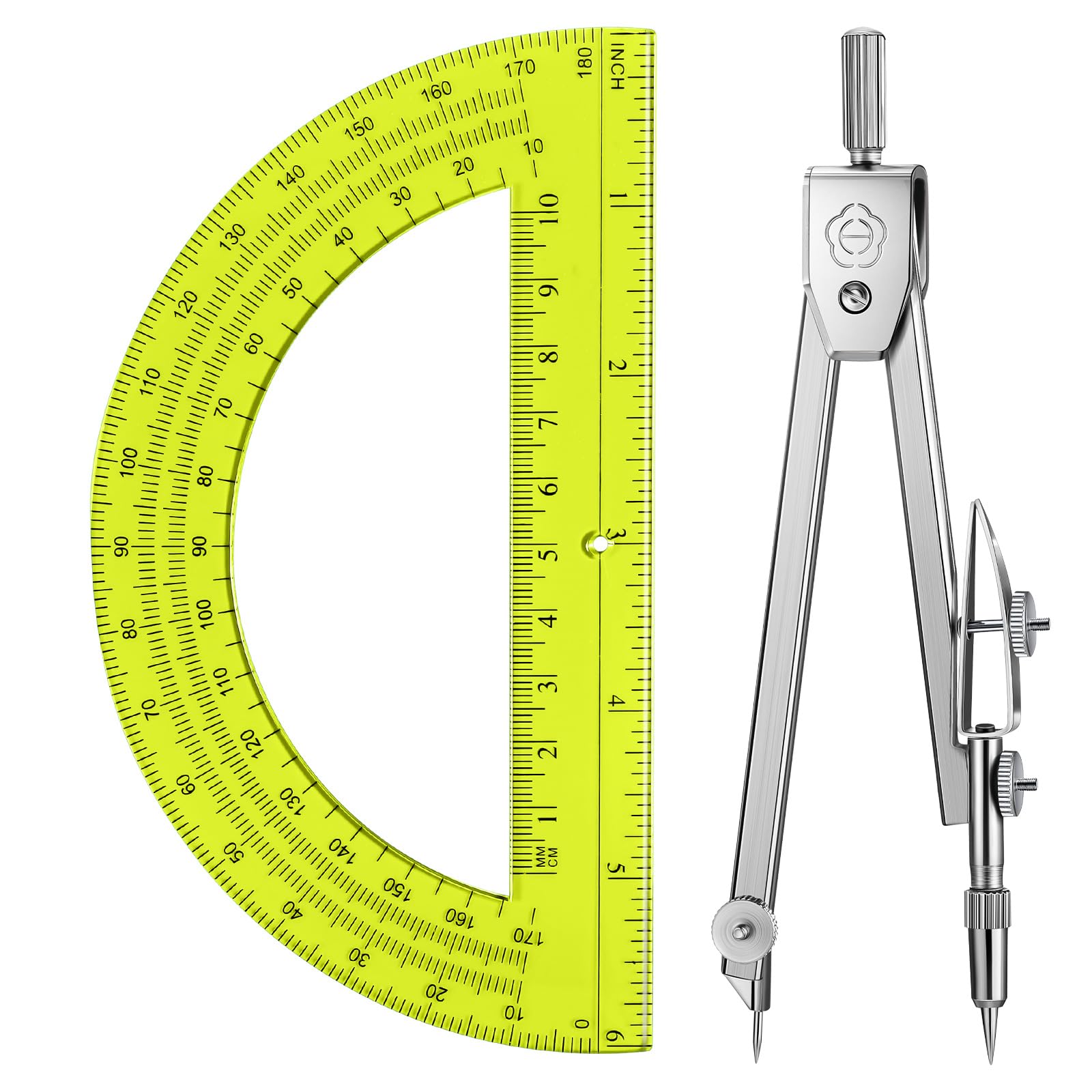 EBOOT Drawing Compass and 6 in Protractor Geometry Set, Yellow