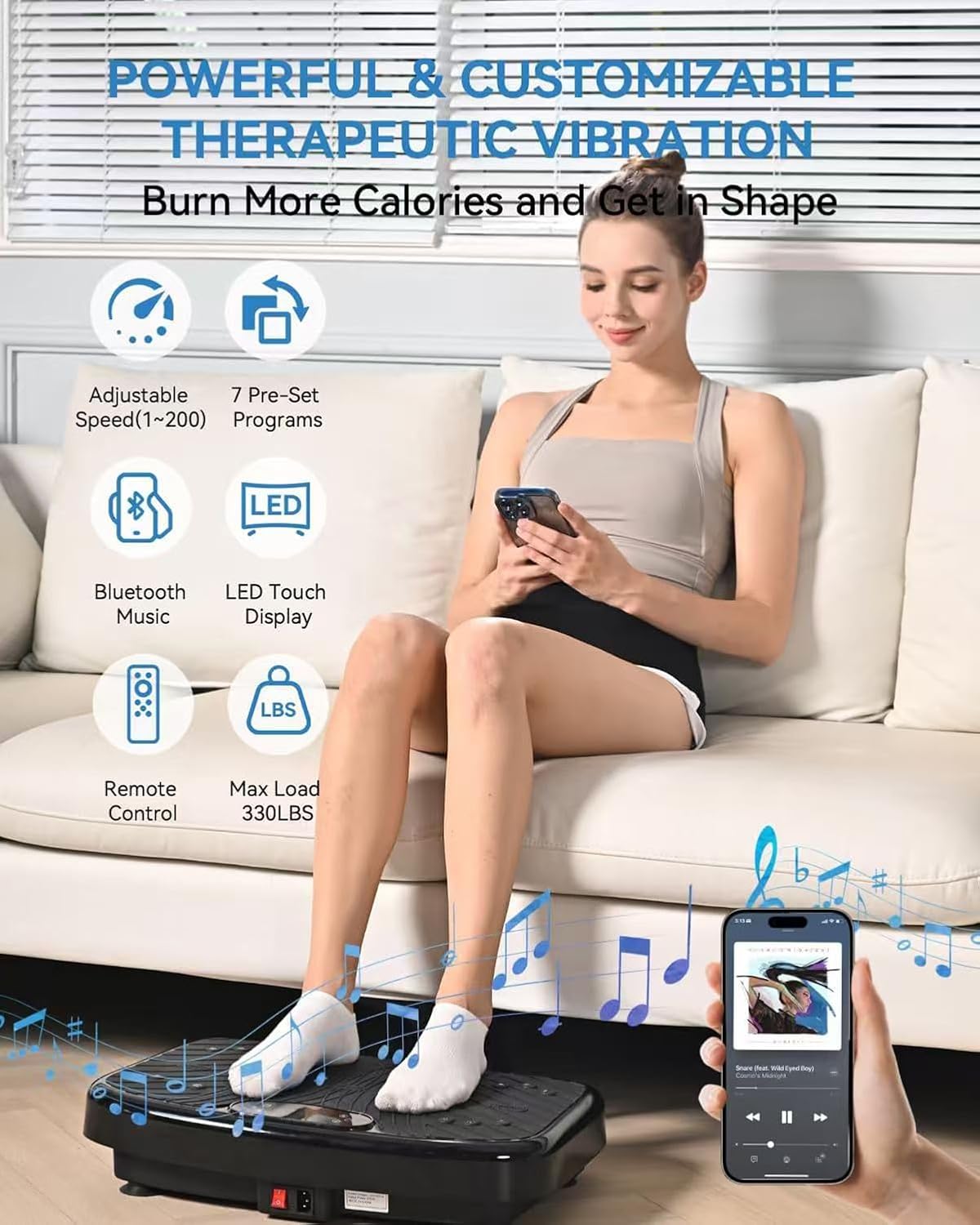 Vibration Plate Exercise Machine, Vibrating Plate Platform for Lymphatic Drainage with 200 Adjustable Speeds, Power Vibration Plate for Weight Loss & Fitness, Supports Weight 450 Lbs - Image 4