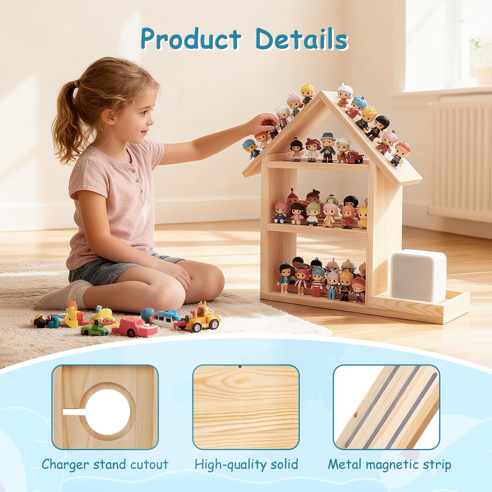 Étagère To-nie pour chambre d'enfant en forme de maison pouvant accueillir jusqu'à 85 To-nie Étagères To-niebox pour figurines Étagère murale et étagères de table chambre d'enfant Support de rangement
