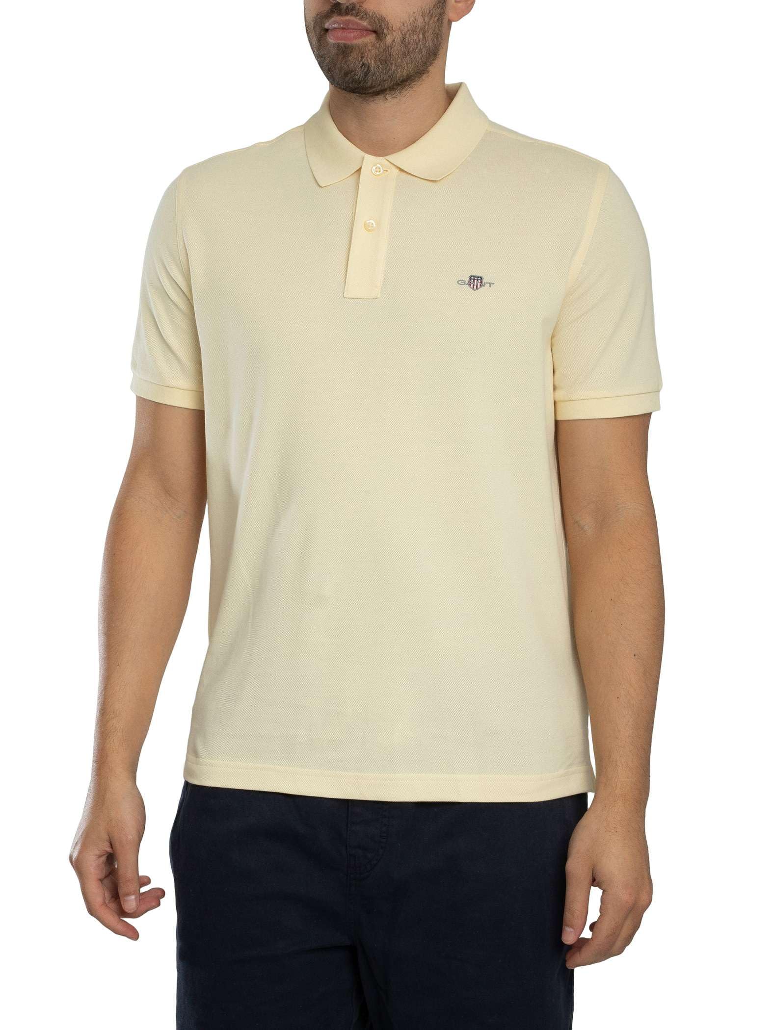 Gant Men's Vanilla Yellow Regular Shield Pique Polo Shirt, L