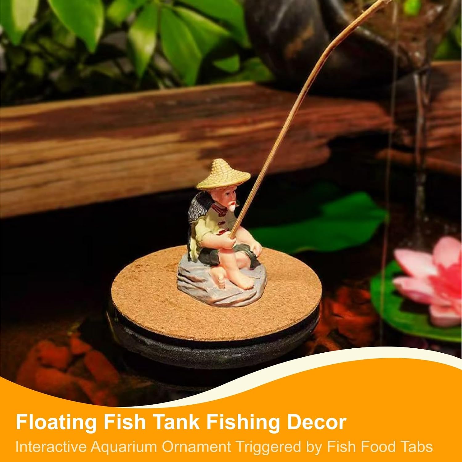 NIIIYTYB Floating Fish Tank Decorations Resin Fisherman Aquarium Decor Island Figurine with Mini Fishing Rod Funny Cool for Betta Bowl Zen Aquariums Small Fish Ornaments Interactive Decor image 3