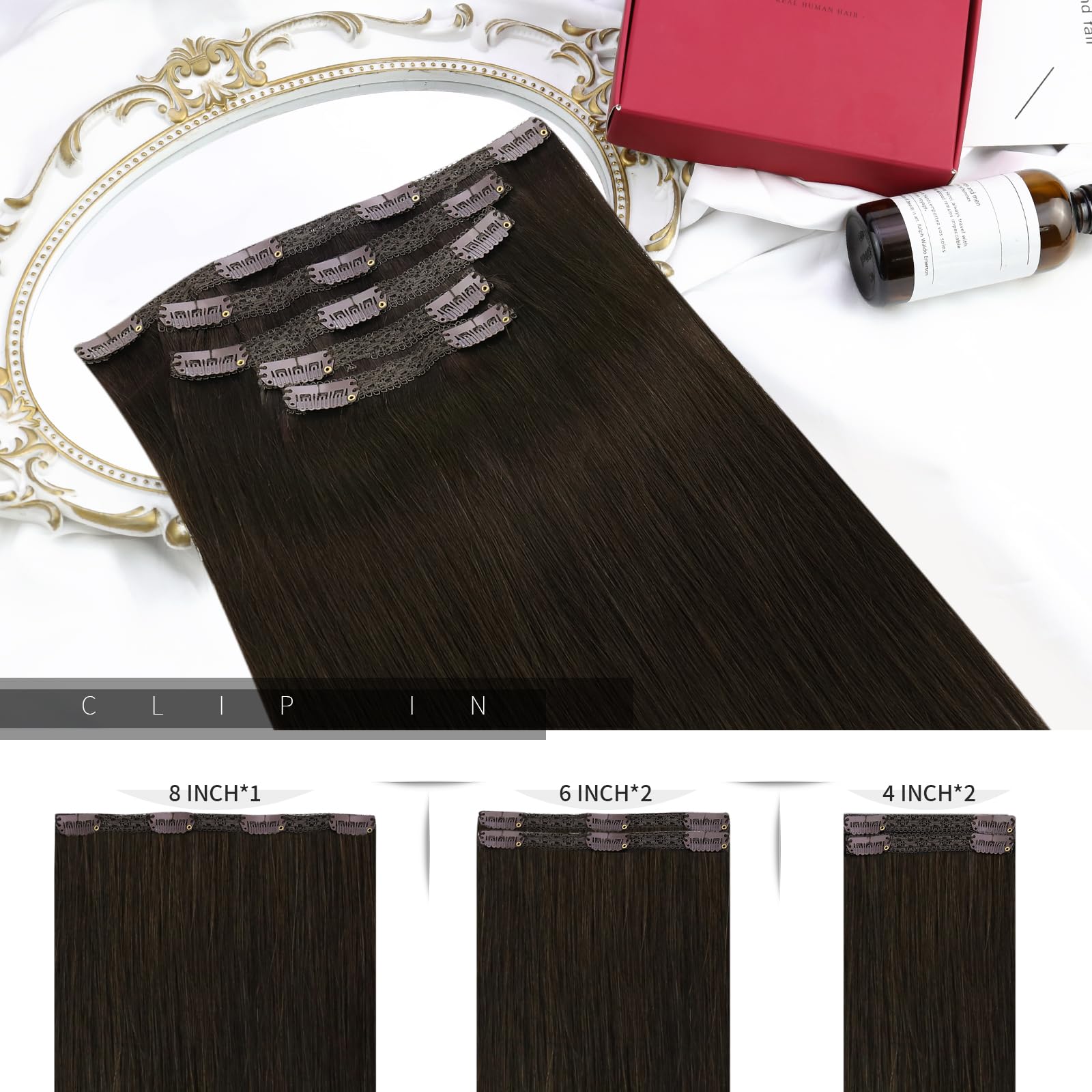 Moresoo Extension Capelli Veri Clip Castano Scuro 40 cm Extension Clip Capelli Veri Remy Extension Capelli Veri a Clip Marrone più Scuro Extension Capelli Clip #2 120g/7pcs