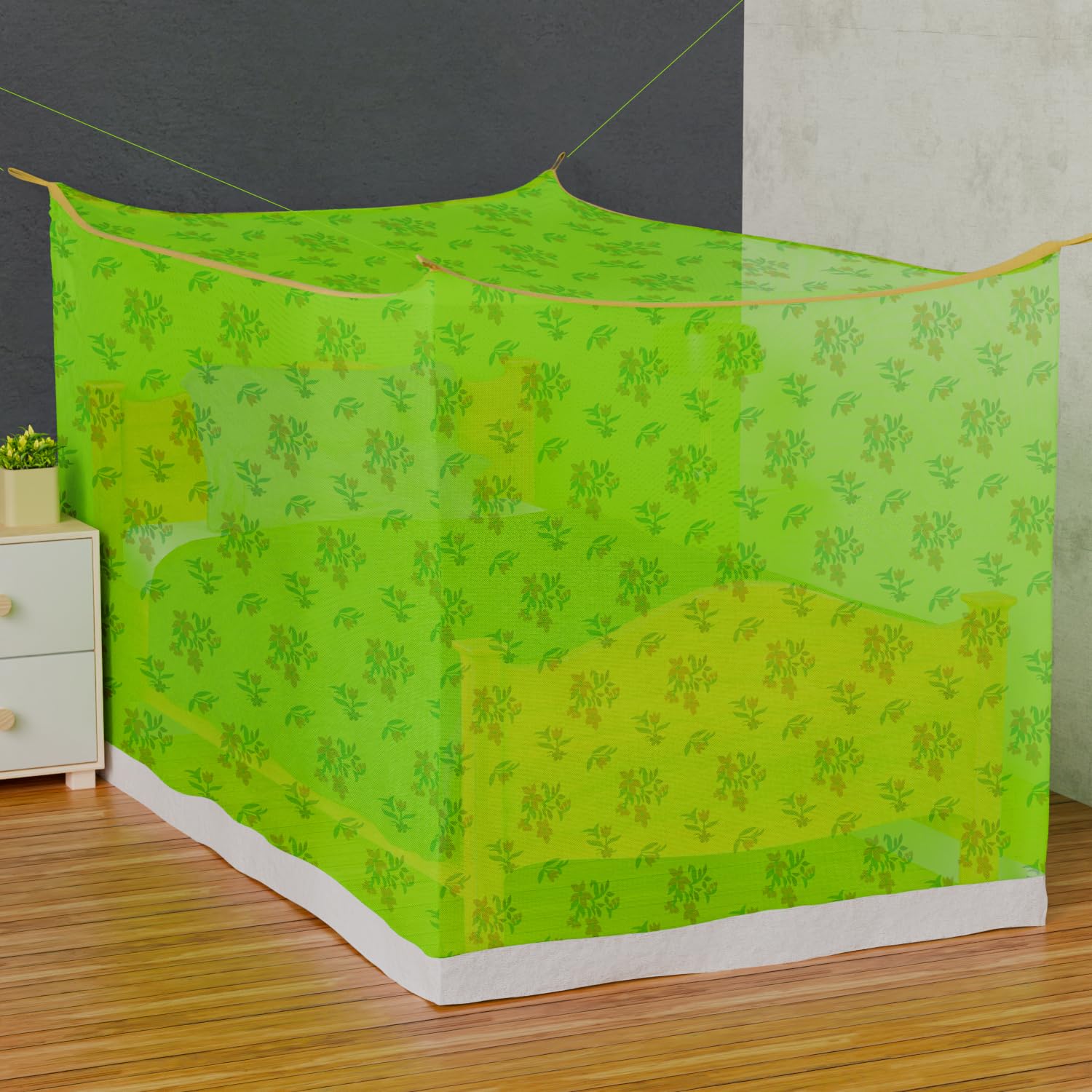 Oriley Mosquito Net Single Bed Soft Maharani Jali Canopy Bug Netting for Baby Adults Camping Screen House (Green, 3.25 x 6.5 Feet)
