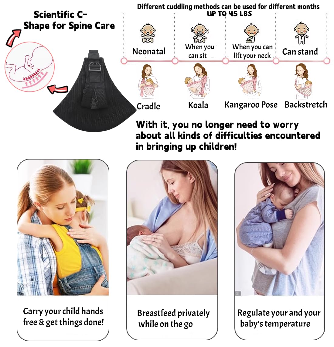 Baby Sling Carrier | Adjustable Front & Back, Adjustable Sling Easy Toddler Carrier Comfortable Baby Wrap Carrier Baby Carrier Wrap for Newborn Up to 6M-3 Years(Corduroy) — view 8