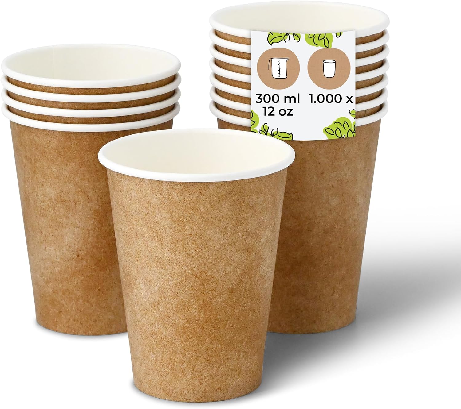 BIOZOYG 1000 St ck Kaffeebecher Pappbecher 300ml / 12 oz   90 mm wei  mit braunem Druck - Einwegbecher plastikfrei - Becher aus nachhaltiger Forstwirtschaft - Kaffeebecher Einweg