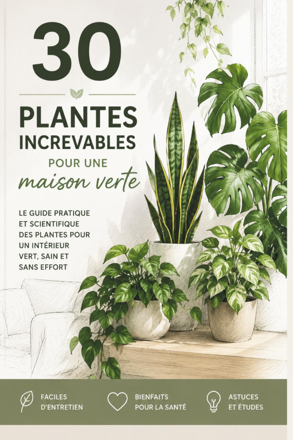 30 plantes increvables pour une maison verte,: Le guide pratique et scientifique des plantes pour un intérieur vert, sain et sans effort faciles bienfaits, astuces et études