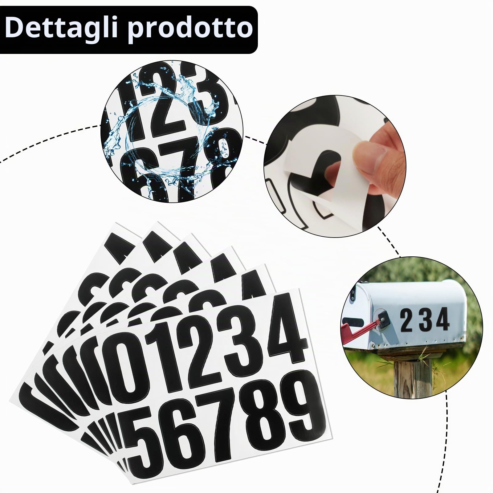 15 fogli di adesivi con numeri grandi, 10,2 cm, adesivi in vinile neri, impermeabili, numeri adesivi per bidoni con ruote, cassette postali, porte, camion, etichette adesive per interni ed esterni