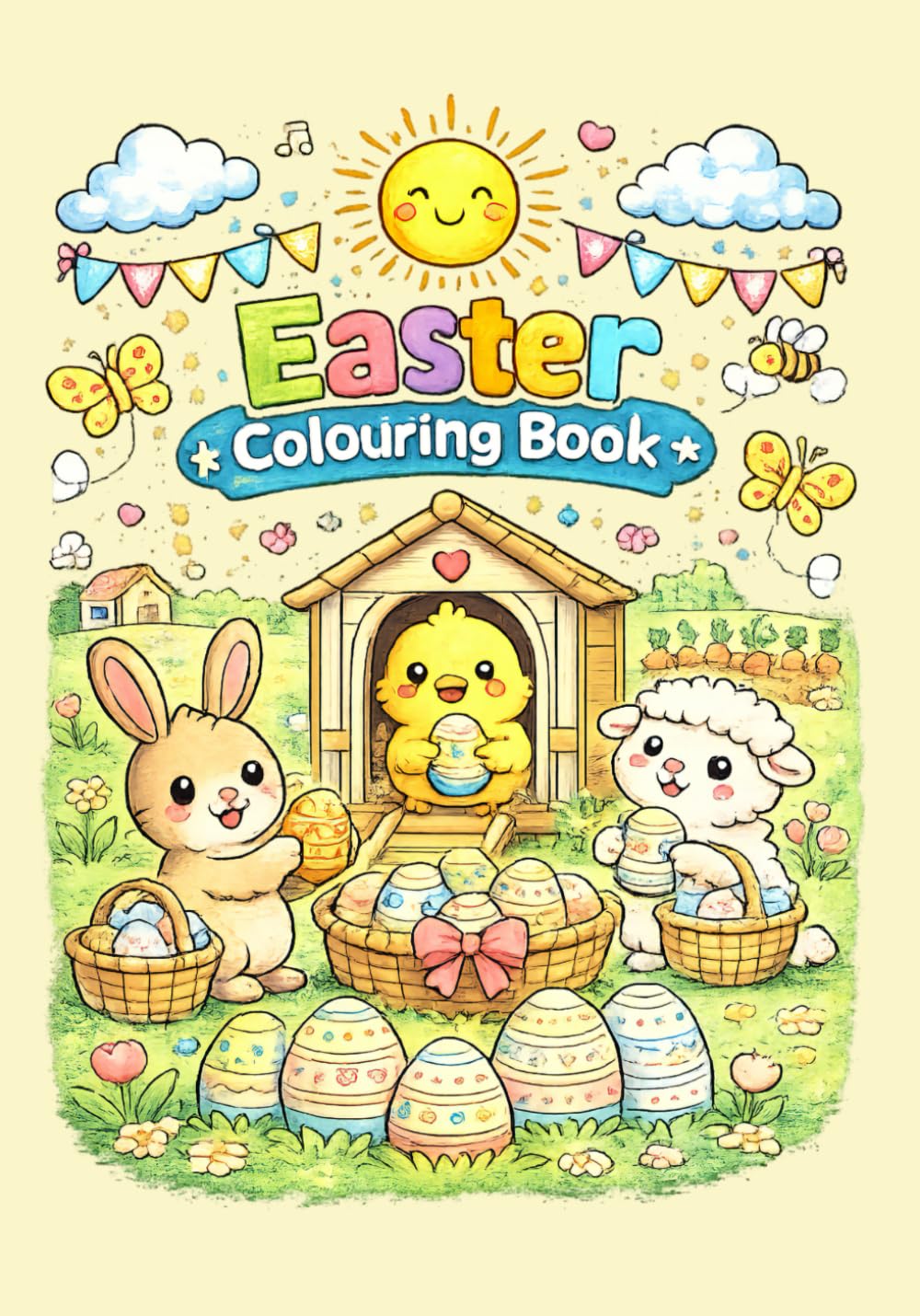Easter Coloring Book for Kids: Cute Bunnies, Chicks & Lambs, Fun Spring Scenes, Big Easy Coloring Pages