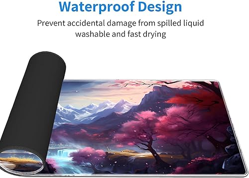 Miniatura 5 de Alfombrilla de mouse blanca para juegos con flor de cerezo japonés, XXL grande, alfombrilla de mouse de anime para computadora portátil para juegos,