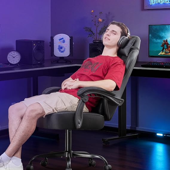GTPLAYER Gaming Chair, Recliner Chair with Headrest & Lumbar Support, Linkage Armrest,Ergonomic Gaming Chair 350lbs, High Back Office Home, Black
