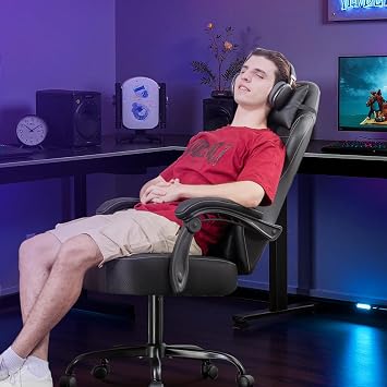 GTPLAYER Gaming Chair, Recliner Chair with Headrest & Lumbar Support, Linkage Armrest,Ergonomic Gaming Chair 350lbs, High Back Office Home, Black