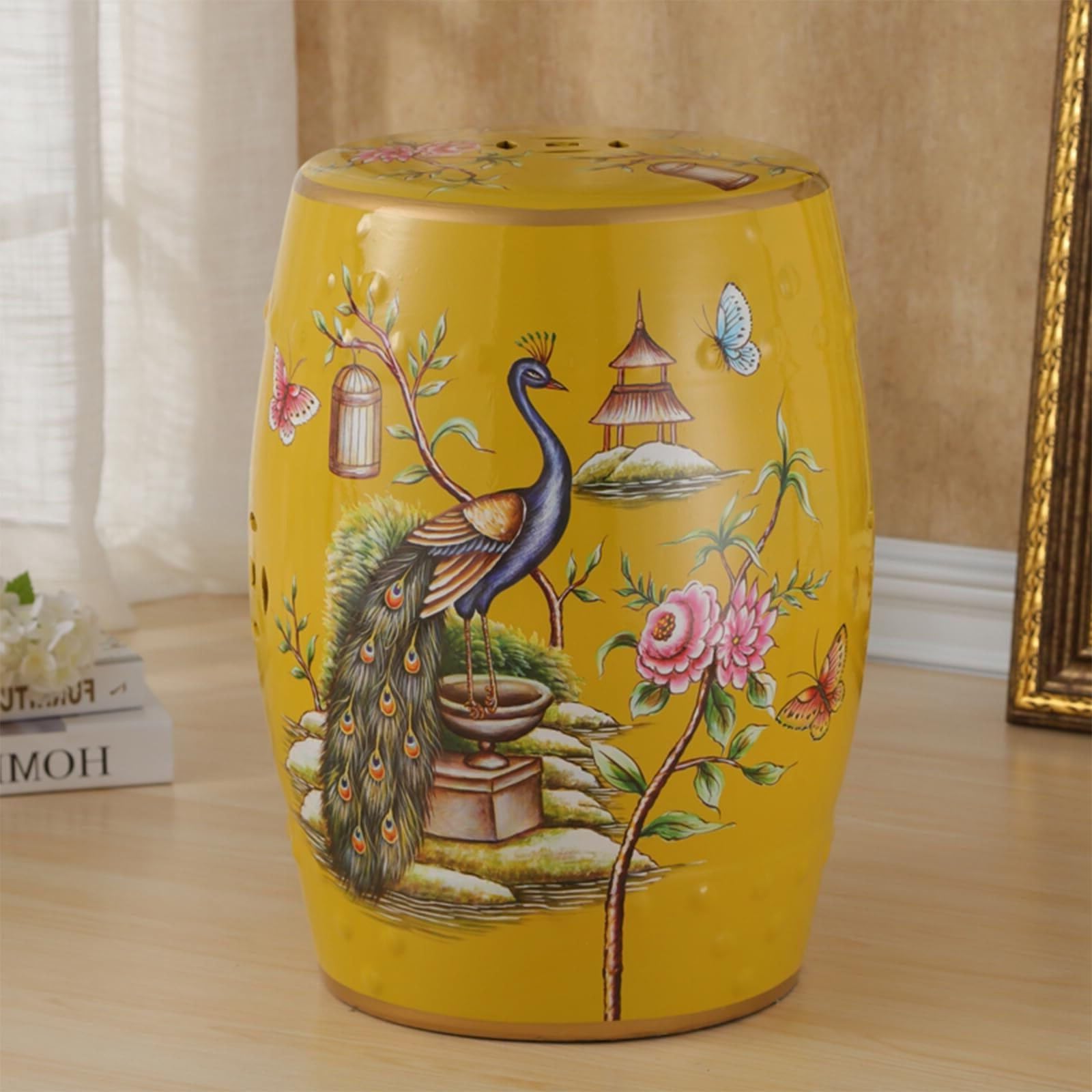 Chinesischer Keramik-Trommelhocker Dekorativer Keramik-Gartenhocker Dekorativer Beistelltisch 28 X 28 X 46 cm Für Wohnzimmer Schlafzimmer Balkon(B3)
