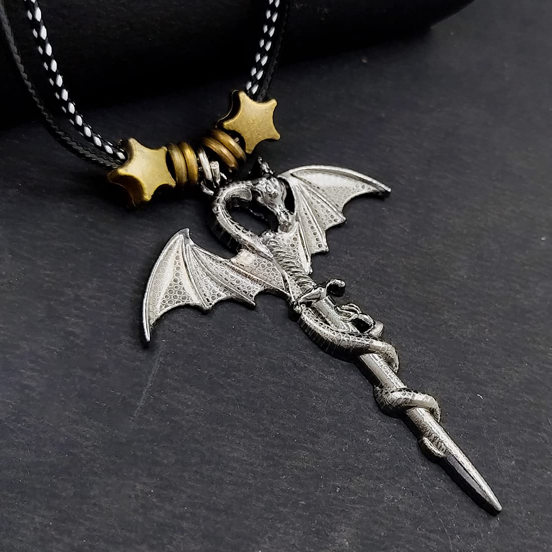 Saizen Oxidized Silver Dragon Pendant with Rope Leather Belt for Men/Boys/Husband & Unisex 1