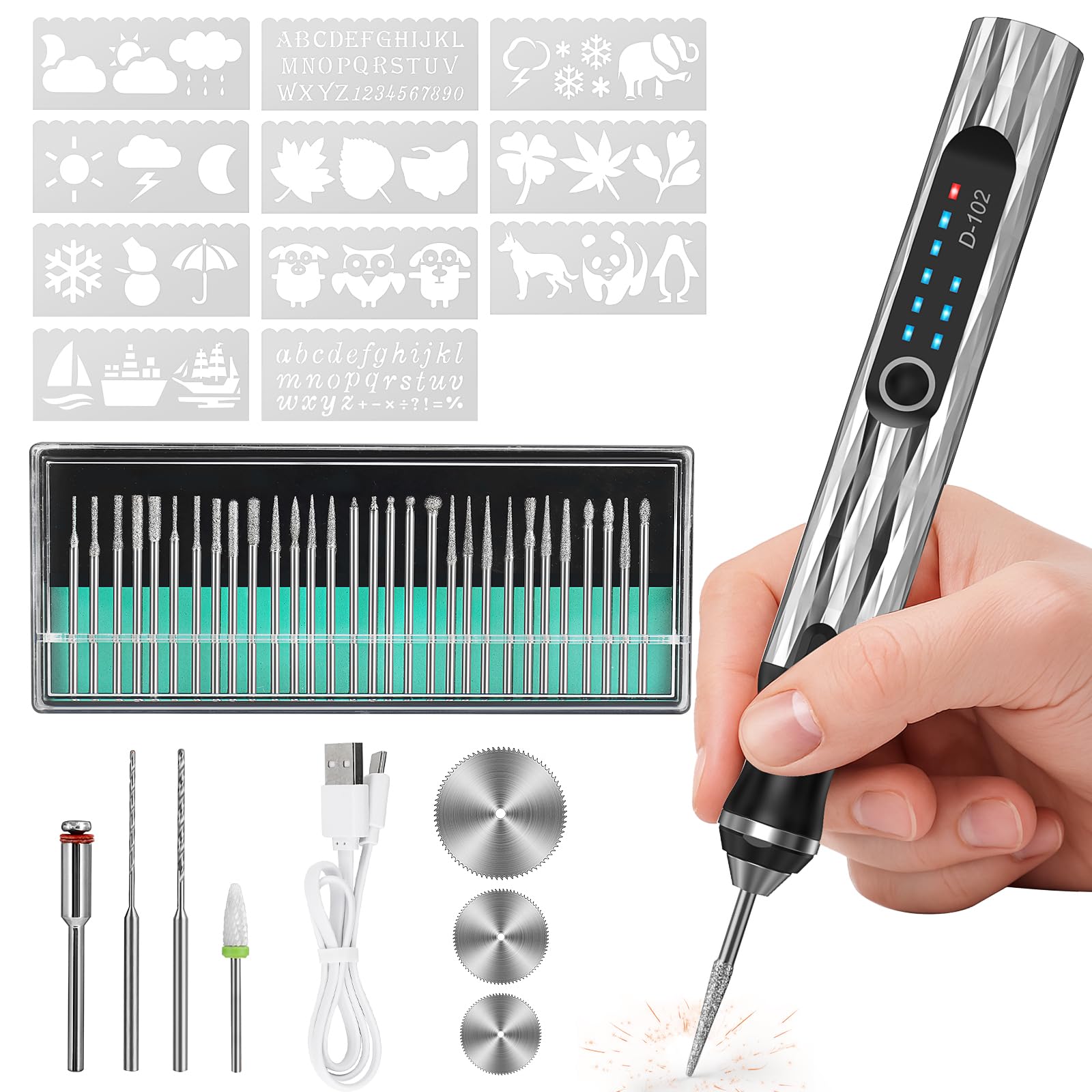 Kit de stylo de gravure électrique, outil sans fil rechargeable par USB à 3