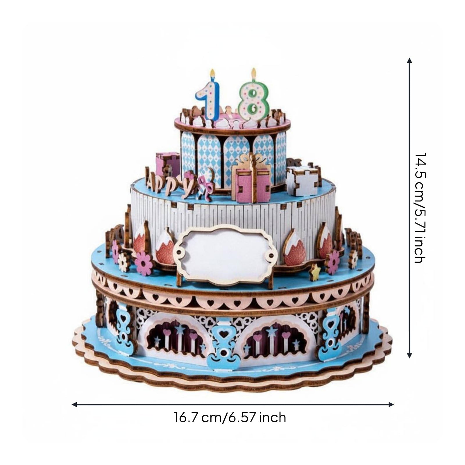 Colcolo Kinder Musikpuzzle Holzspielzeug 3D Kuchenmodell Musikdose Rotierend Bausatz Geduldsspiel Lernspiel Deko Geschenk für Kinderzimmer Basteln, Blue