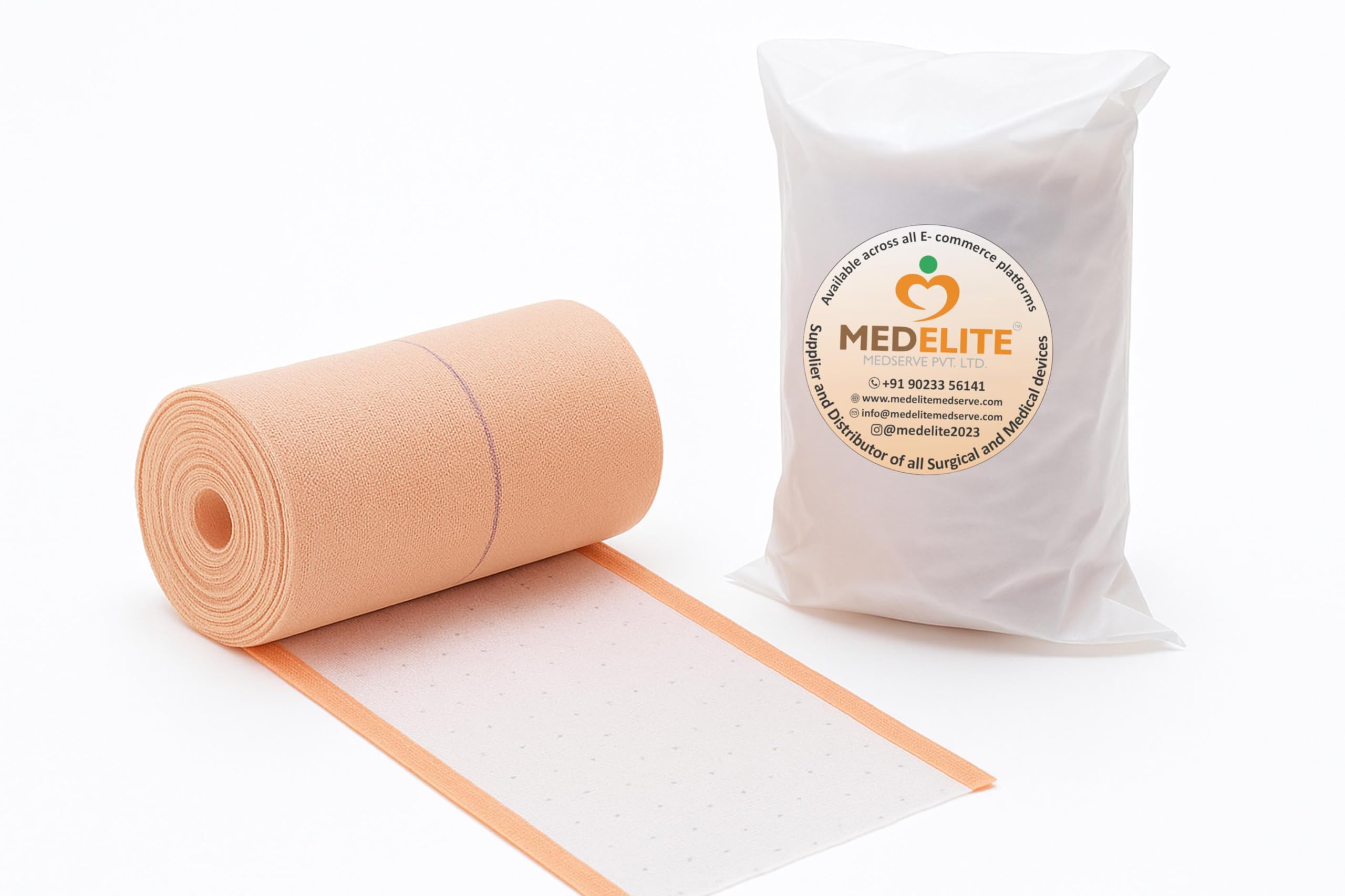 Elastic Adhesive Bandage 10cm x 4/6m (Stretched 4/6M), Crepe Bandage - for Gentle Support and Comfort (Pack of 1) (1)