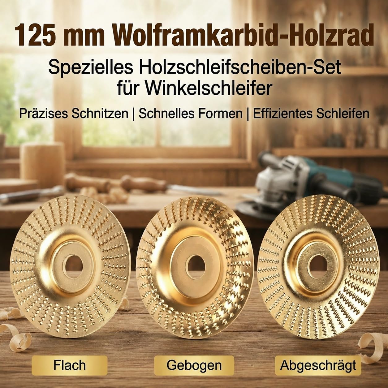 Wolframcarbid Schleifer,Holzschleifscheibe für Winkelschleifer,Schleifscheibe–Wolframkarbid-Rad,Holzbearbeitungswerkzeug für Winkelschleifer zum Formen,SchleifenundSchneiden,Schnitzen,Polieren (3pc)