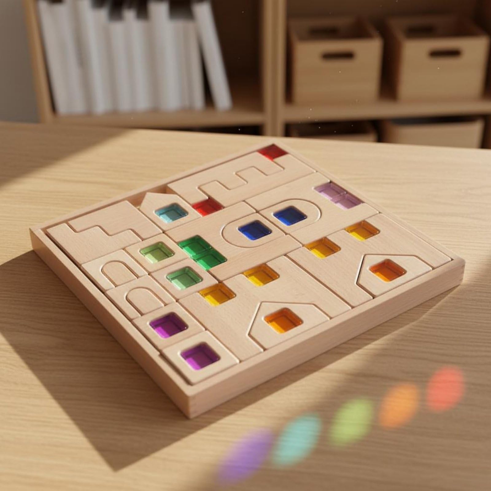 Blocco Arcobaleno Trasparente Apprendimento Precoce Costruzione con Pietre Colorate Sensoriale Puzzle Castello in Legno per Bambini, Scuola Prescolare