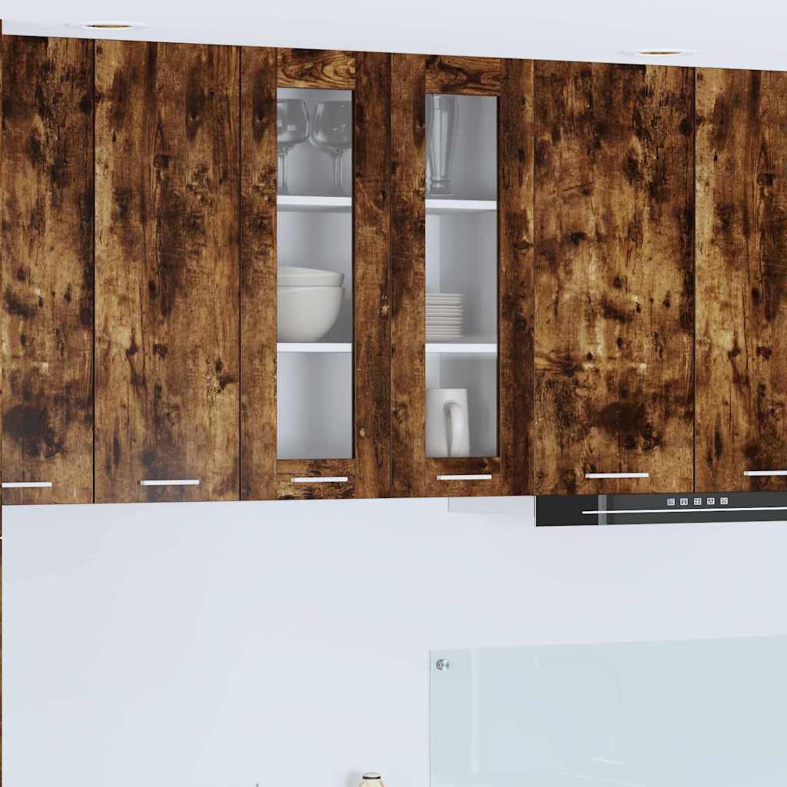 Armadietto pensile da cucina, in rovere affumicato, larghezza 60 cm, altezza 80 cm, con 2 ante a cerniera interne