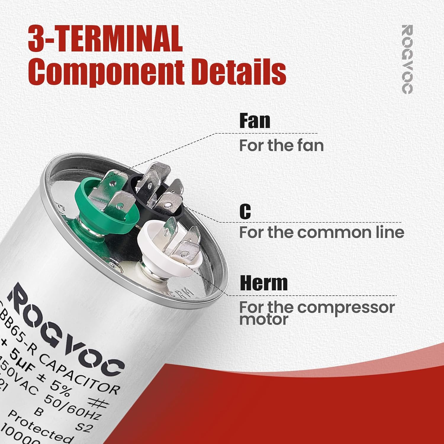 45+5 uF 45/5 MFD ±5% 370/440V CBB65 UL Certified AC Capacitor, Round Start Dual Run Capacitor for AC Compressor and Fan Motor, Replacement for Air Conditioner Condenser or Heat Pump Systems