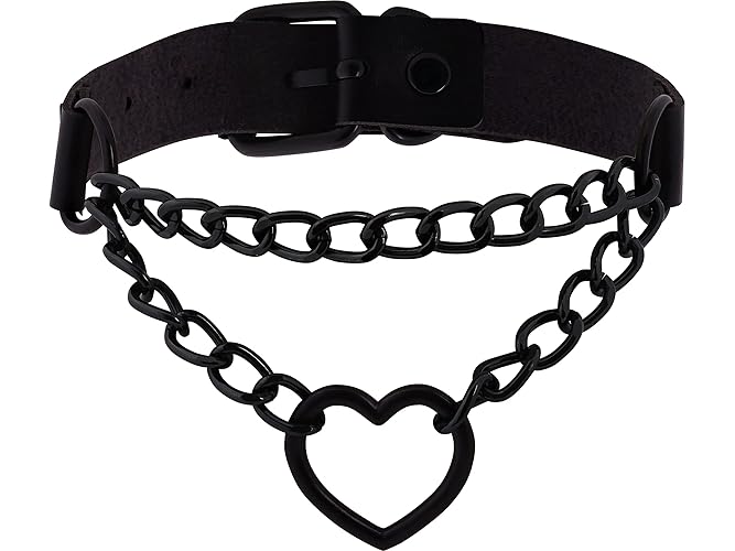 Sacina Goth Heart Chain Choker Necklace, PU Leather Choker, Gothic Punk Grunge Emo Necklace, Halloween Christmas Jewelry Gift for Women, Men - Black