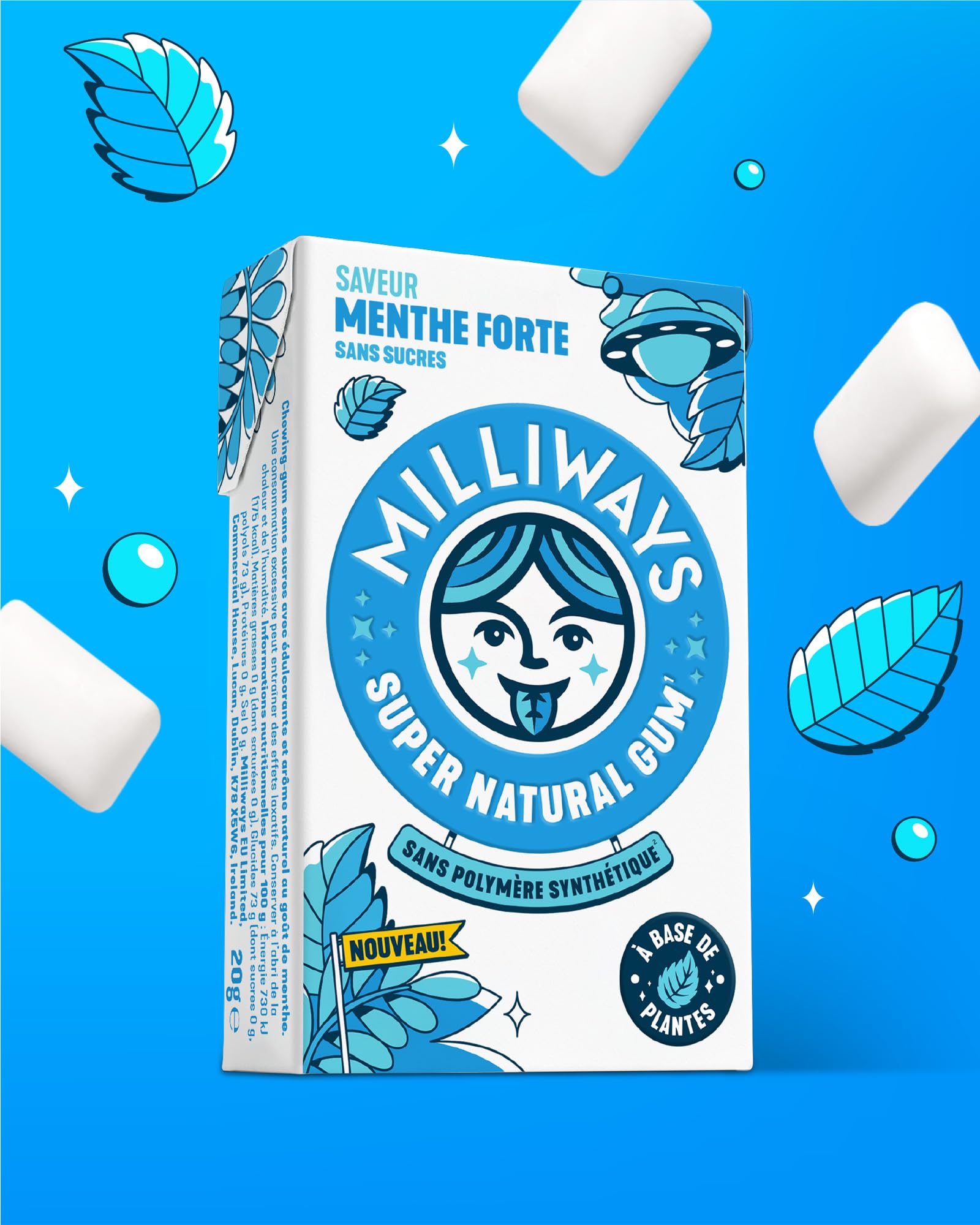 MILLIWAYS Chewing gum sans sucres menthe Xylitol 12 boîtes 10 dragées 20g