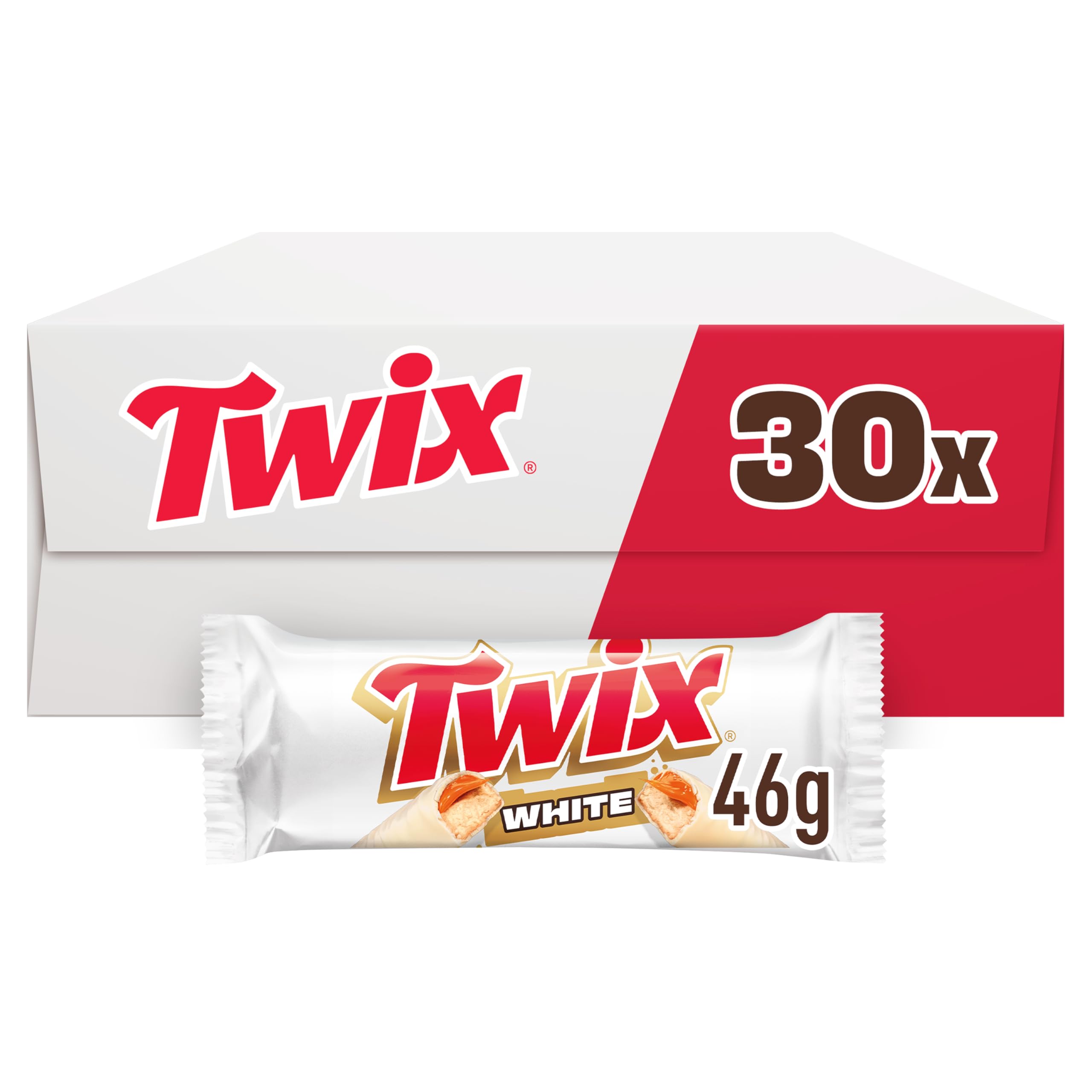 Twix White, Barritas de Chocolate Blanco con Galleta y Caramelo, Multipack, Perfecto para Regalo Navidad y Dulces, 30 x 46 g