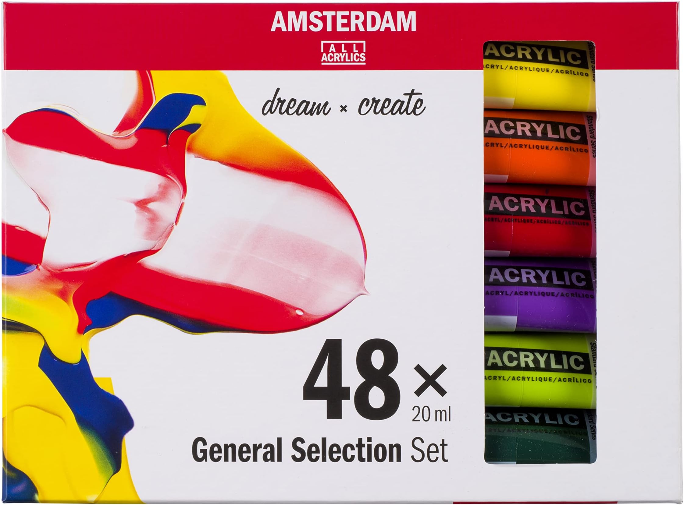 Standard Series Acrylic Paint Set for Beginners | Sample Set (48 x 20 ml Tubes) | Base Colour Selection