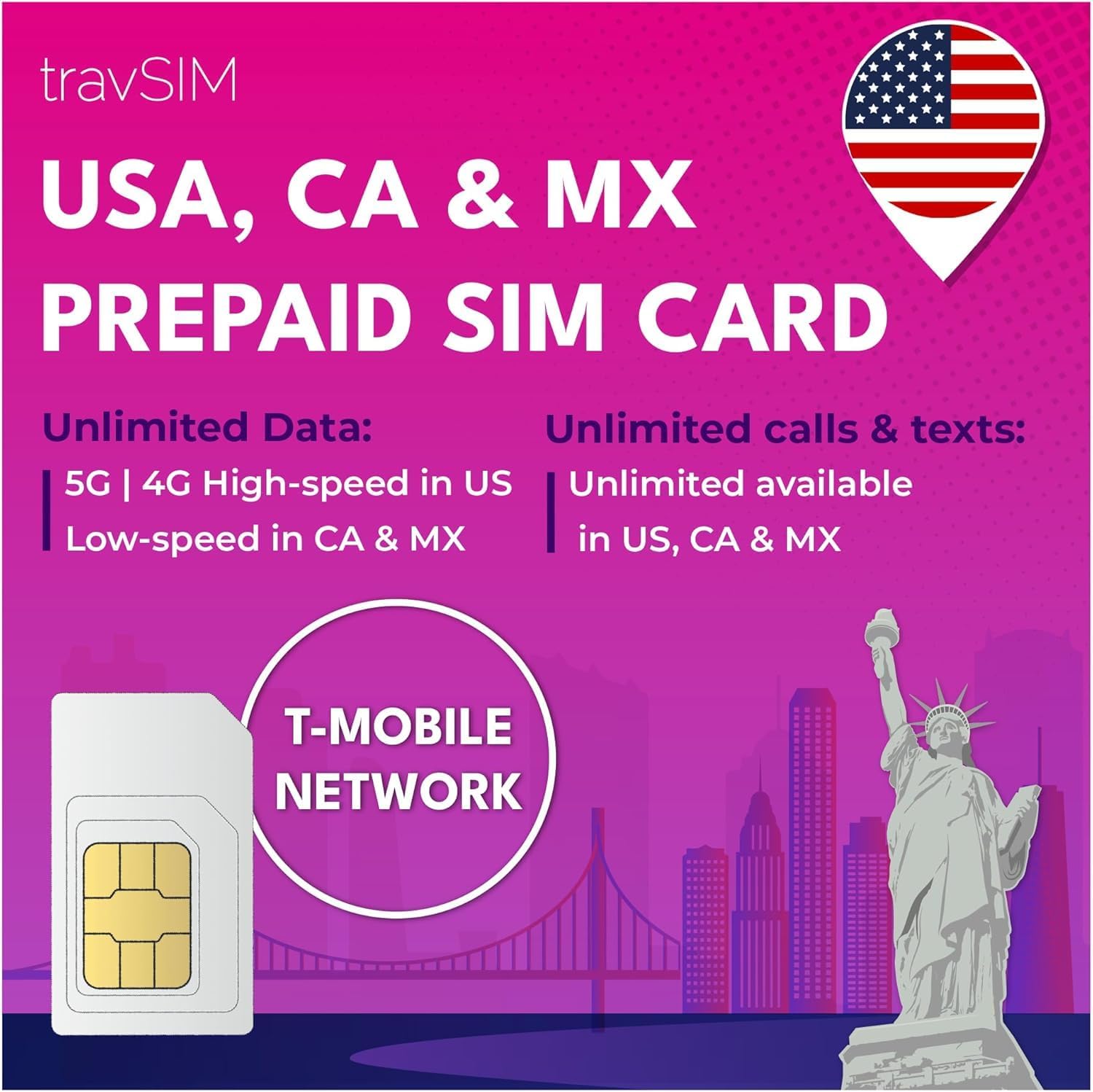 travSIM USA SIM (T-Mobile SIM Card) Valid for 15 Days – Unlimited Mobile Data - United States T-Mobile US SIM Card (Also Works in Canada & Mexico, 5GB Combined)