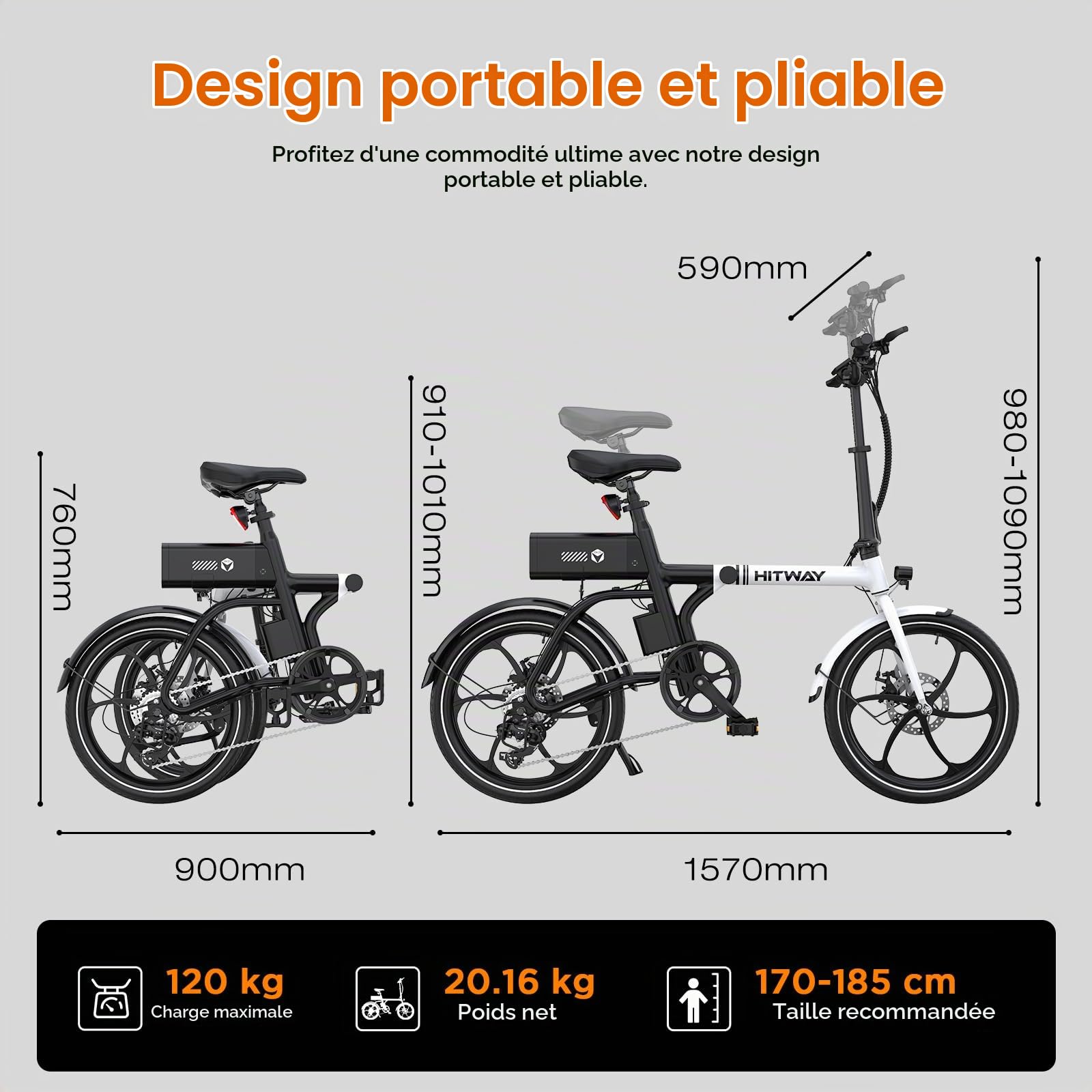 HITWAY Vélo électrique, Pliable E Bike 16/20 Pouces, Moteur 250W, Vitesse Maximale 25km/h, Batterie Lithium-ION 36V 9Ah, Autonomie 35-70/40-65km, Ville E-Bike Urbain Pedelec pour Adultes