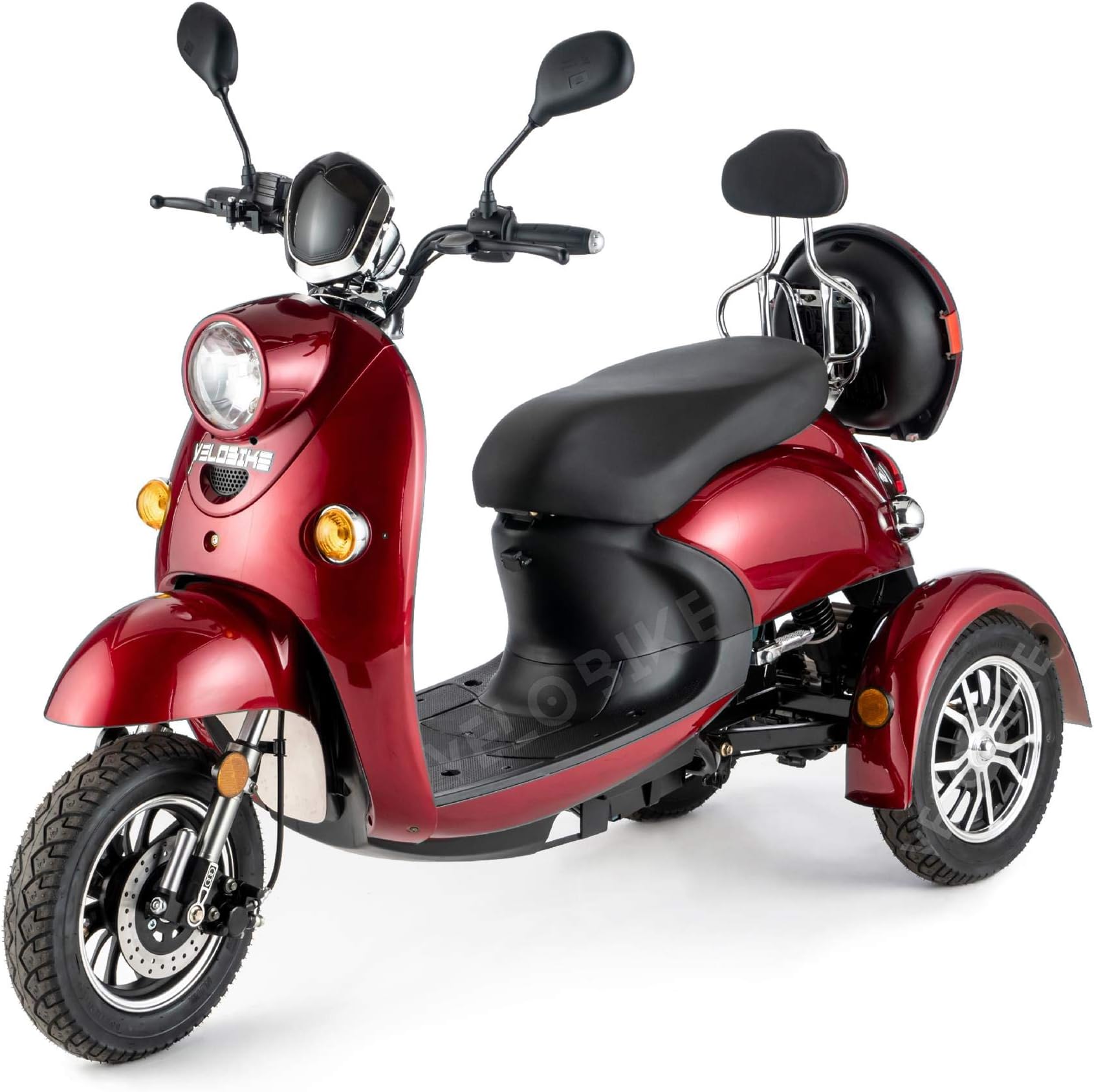 Veleco ® ZT 63 Classic 3-Wheel Mobility Vehicle with High Capacity Battery (45-60 Km), Full Suspension, Led Lighting and Extra Mobility Device Rain Cover (RED)