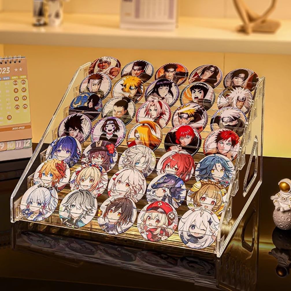 SKTMH 缶バッジ 収納 7段 フィギュア展示棚 アクリルスタンド 透明 組み立て簡単 コレクションケース 缶バッジ 化粧品 キーホルダー フィギュア 雛壇 時計 香水 アクリル展示台