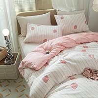 Vista 3 de LifeTB Funda de Edredón de Fresa Rosa para Niñas Estampado Kawaii Juego de Ropa de Cama Queen 1 Funda de Edredón con 2 Fundas de Almohada de Algodón