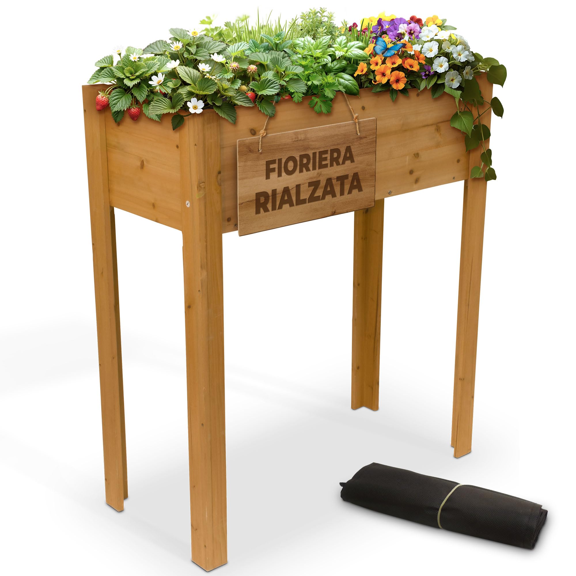 STREND PRO Aiuola rialzata per balcone | 98 cm (A) x 40 cm (P) x 84 cm (L) | Aiuola in legno con telo impermeabile | Piccola aiuola rialzata stretta, ideale per balconi, terrazze e giardini