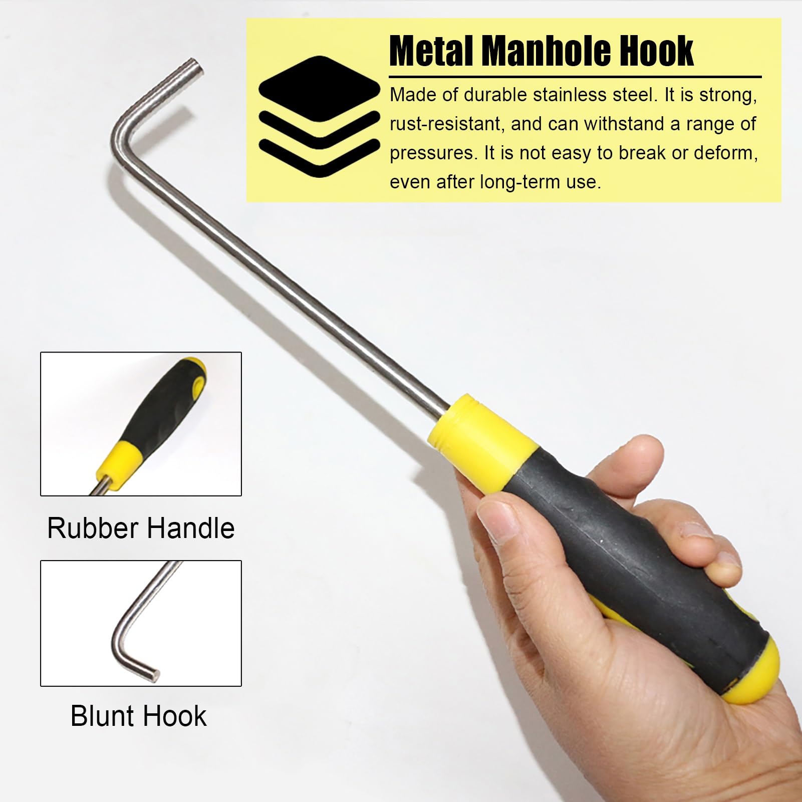 ZIMGOD Metal Drain Grate Lifter for Lifting/Moving, Rigid Manhole Cover Hook with Rubber Handle, Versatile Pulling Tool for Shutter/Restaurant(50cm (19 3/4