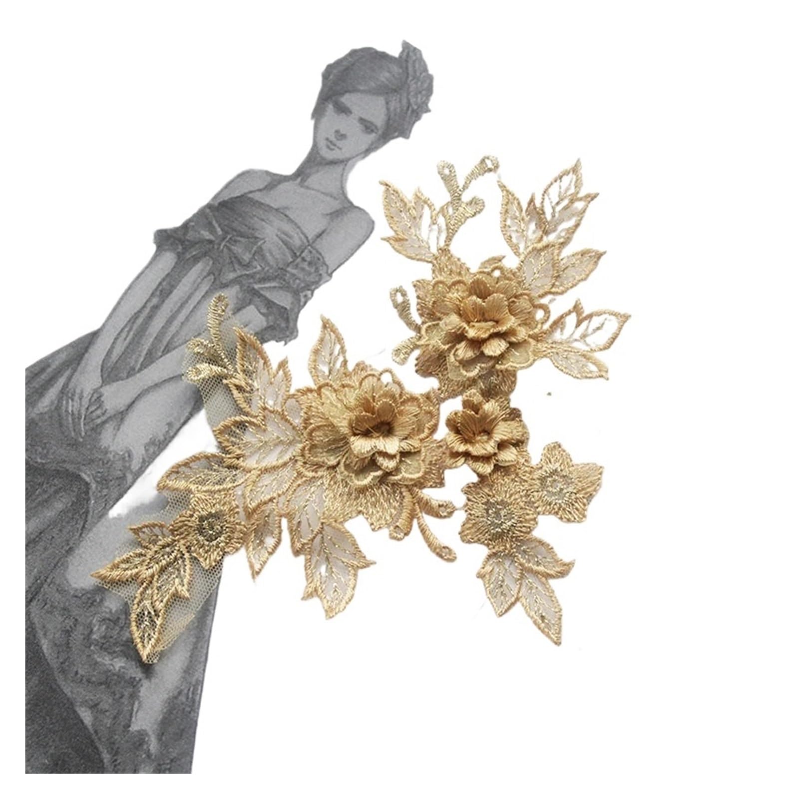 Appliques de dentelle brodées 3D roses pour la couture de robe de mariée et l'artisanat