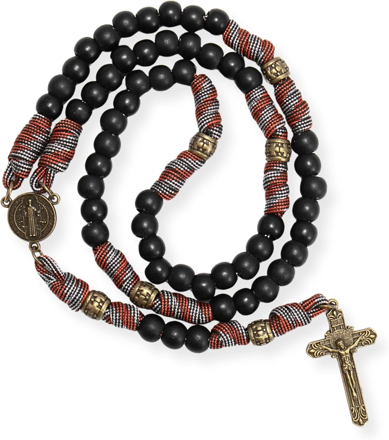 Nazareth Store Paracord Rosary Necklace 8mm Black Beads Antique Bronze Strong Rugged Corded Catholic Rosary with St.Michael Medal & Cross Crucifix - Image 3